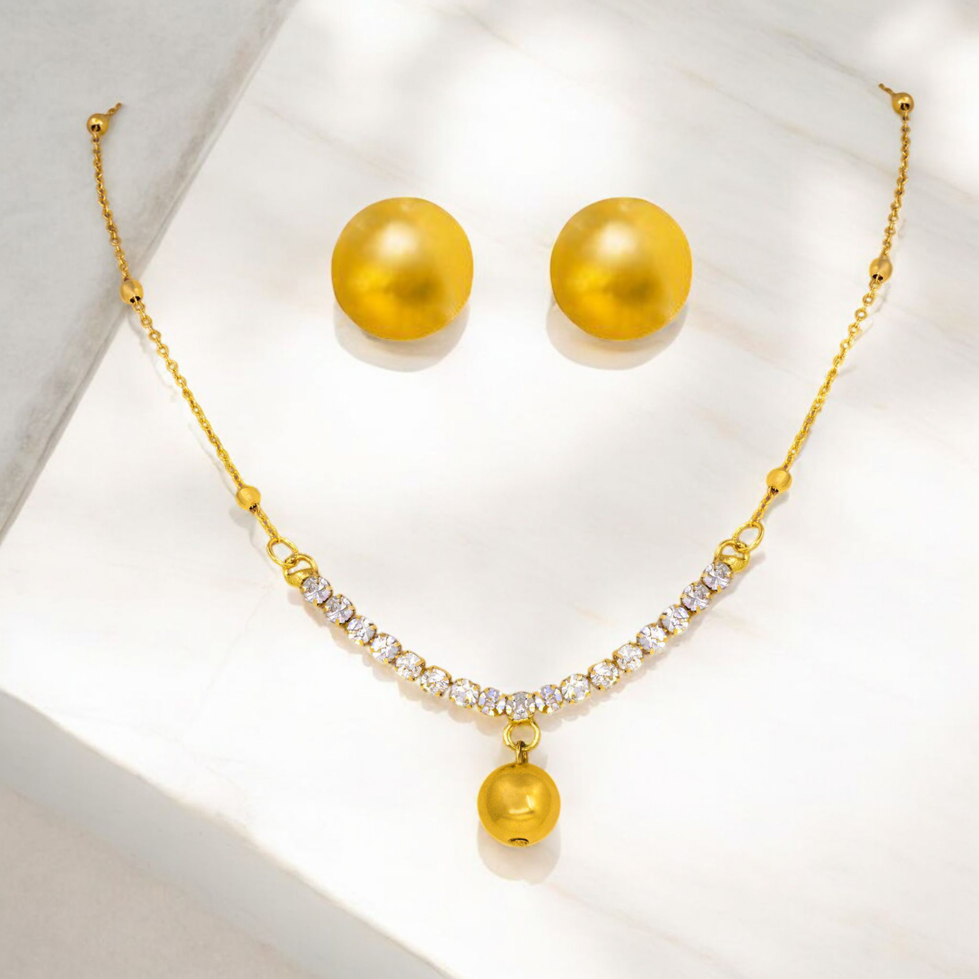 Gold-Plated Stone Necklace Set for Women & Girls – Elegant Designer Jewelry with Round Earrings