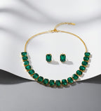 Crystal Earrings Set Green Necklace for Girls
