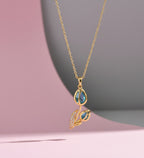 Azure Leaf Pendant Necklace – Gold-Plated Blue Stone Floral Charm for Women & Girls