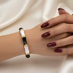 Black & White Enamel Bamboo Adjustable Bracelet with Gold Finish