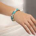 Turquoise Enamel Floral Adjustable Bracelet with Gold Finish