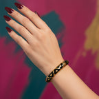 Black Enamel Curved Adjustable Bracelet with Gold Accents | Luxury Women’s Jewelry