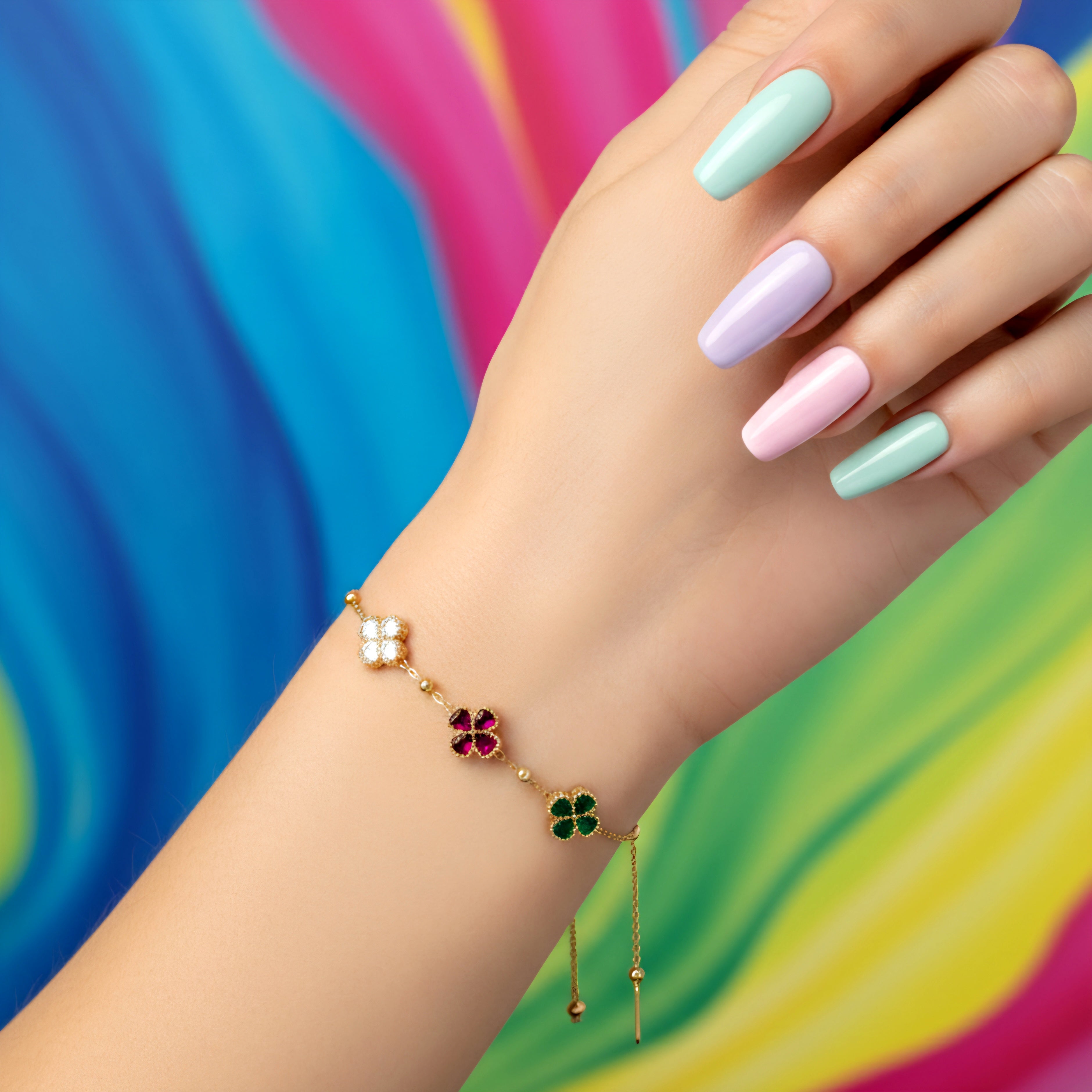 Floral Gold Charm Bracelet for Women | Multicolor Stone Chain Bracelet