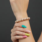 Blush Pink Twisted Enamel Adjustable Bangle Bracelet with Gold Stripes | Anti-Tarnish Luxury Jewelry