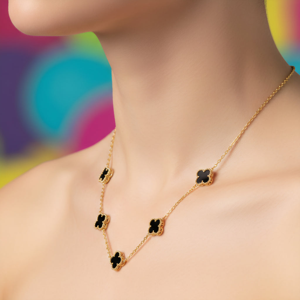 Black Clover Chain Pendant Necklace with Gold Finish | Anti-Tarnish Luxury Women’s Jewelry