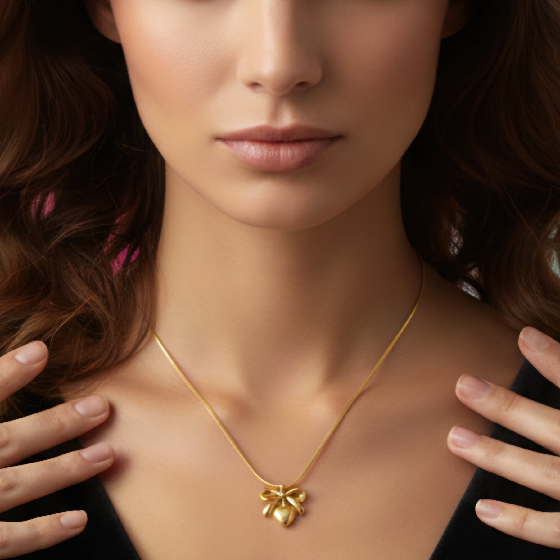 Bow Heart Pendant Necklace for Women | Anti-Tarnish Snake Chain Jewellery