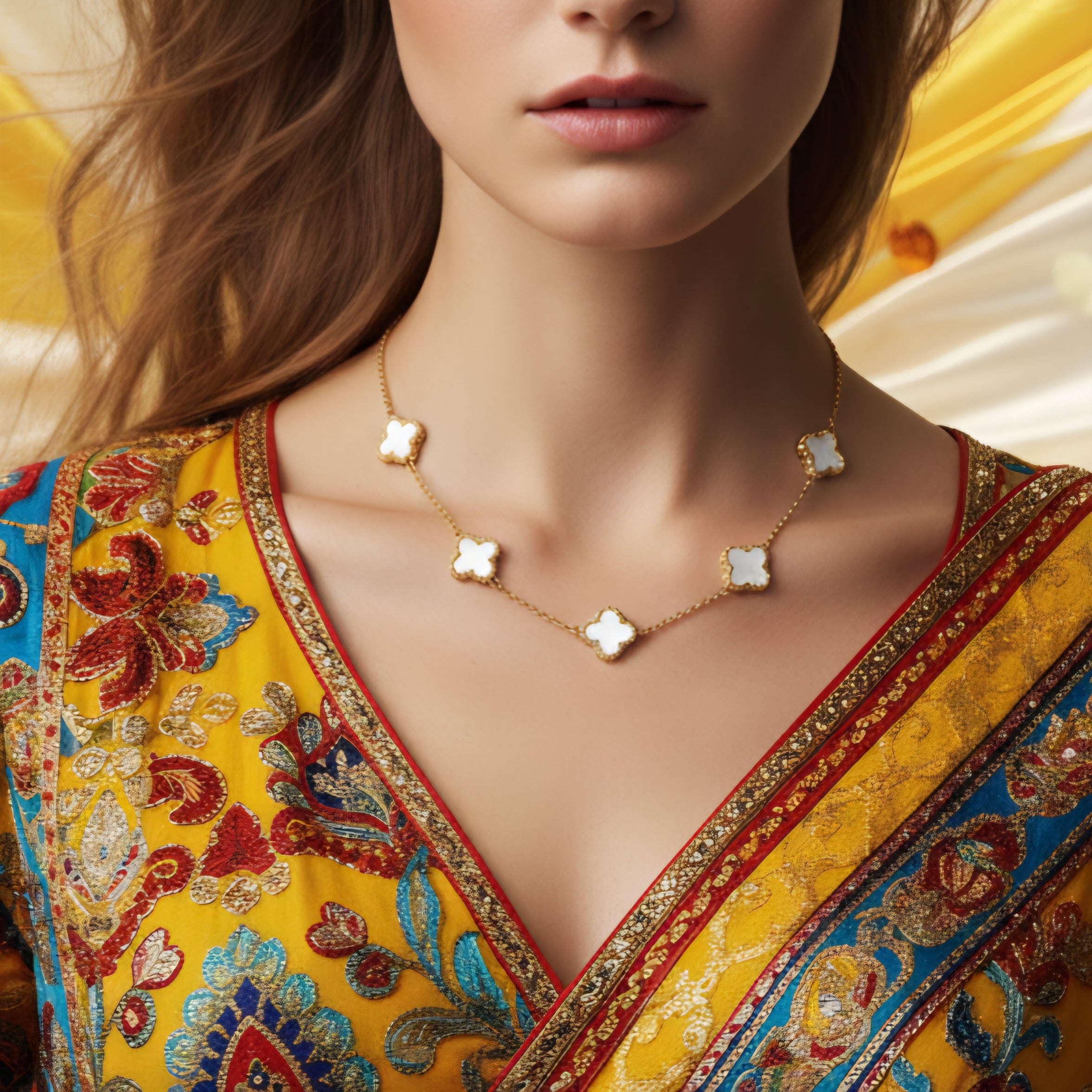 Gold Clover Pendant Necklace | Elegant White Enamel Lucky Charm Jewelry