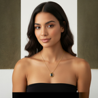 Black Square Pendant Necklace for Women – Gold Plated Anti-Tarnish Minimalist Demi Fine Jewellery | Adjustable Elegant Daily Wear Chain