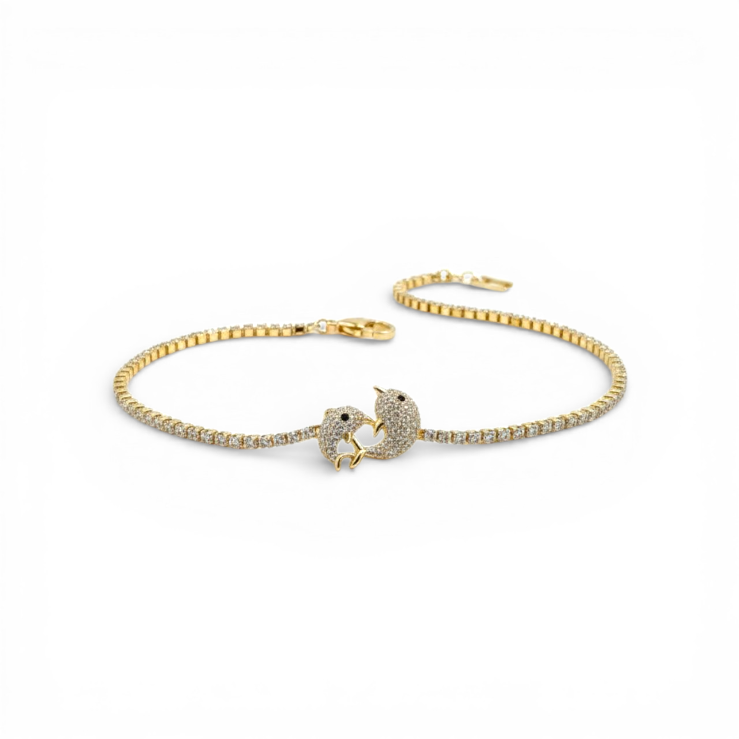 Luxury Gold Dolphin Couple Bracelet for Women | Crystal Studded Elegant Adjustable Chain Bracelet