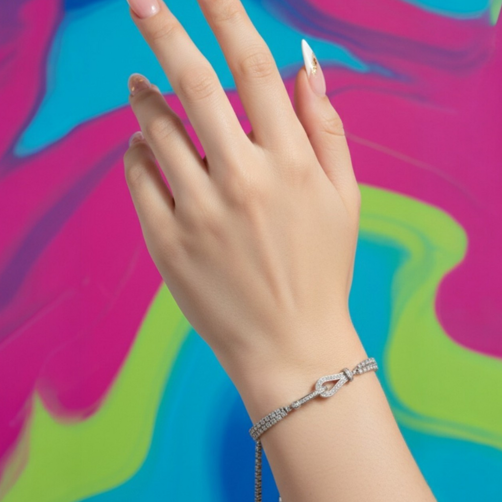 Luxury Silver Adjustable Tennis Bracelet for Women | Premium Crystal Slider Chain Bracelet