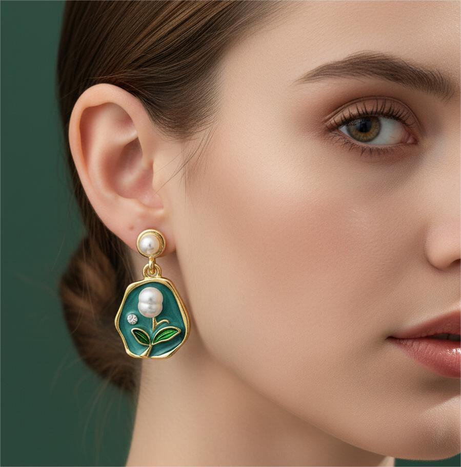 Luxury Antique Floral Enamel Drop Earrings