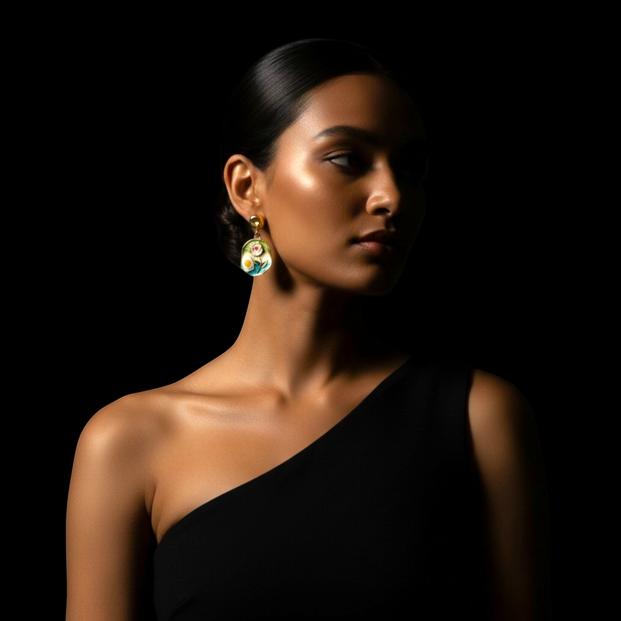 Hand-Painted Enamel Flower Drop Earrings