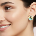 Floral Stud Earrings with Enamel & Pearl – Elegant Mini Flower Design
