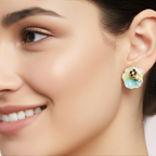 Floral Stud Earrings with Enamel & Pearl – Elegant Mini Flower Design