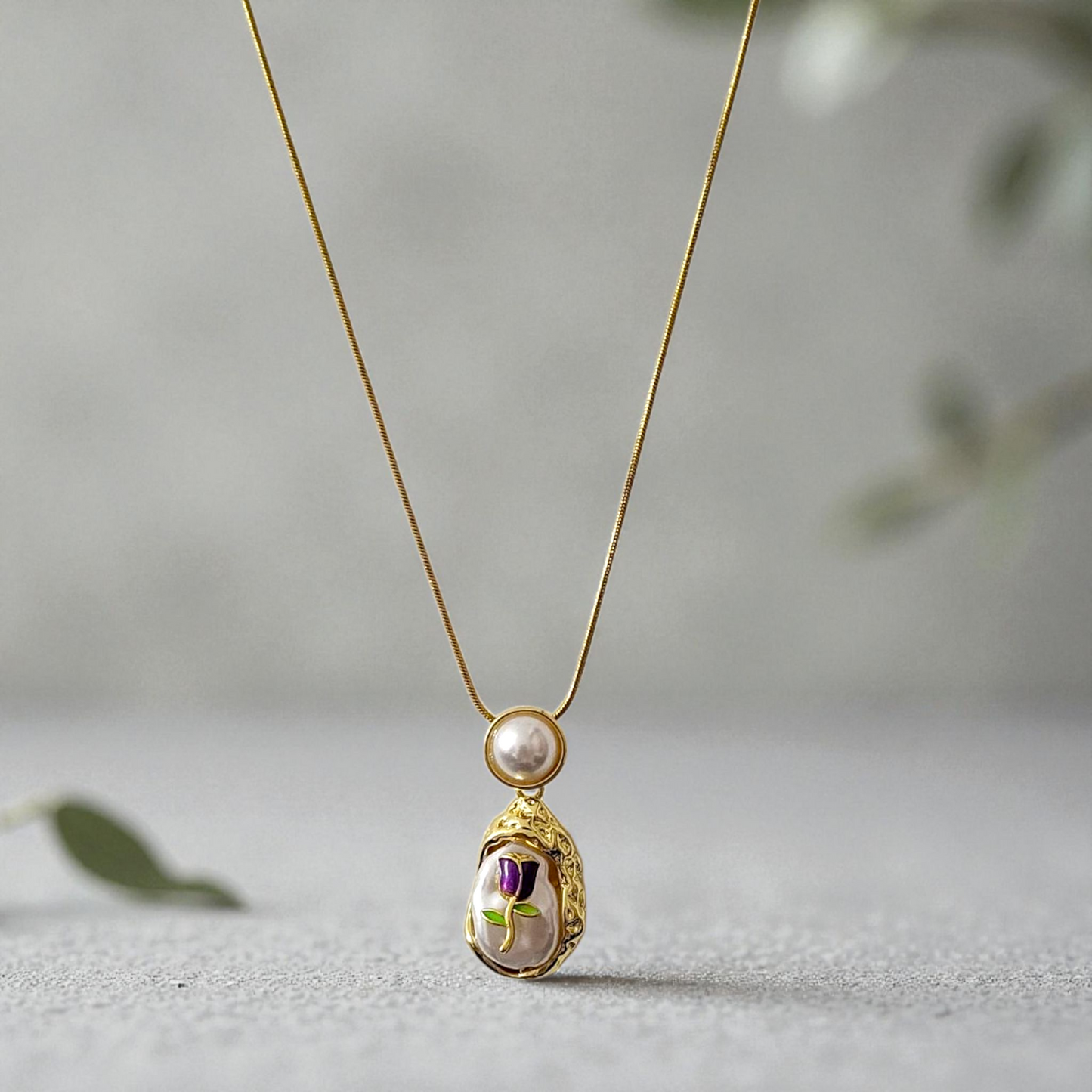 Shadowborne Amethyst Purple Rose Pearl Pendant