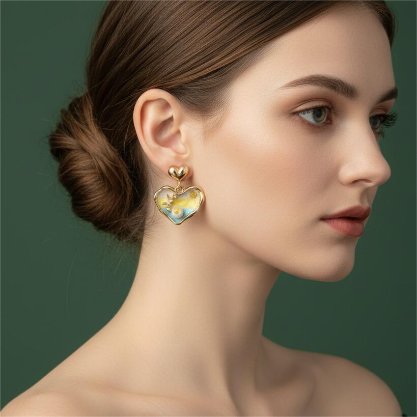 Antique Heart Charm Drop Earrings