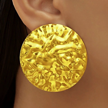 Hammered Gold Choker Necklace Set for Women & Girls – Stylish Statement Jewelry with Round Disc Earrings