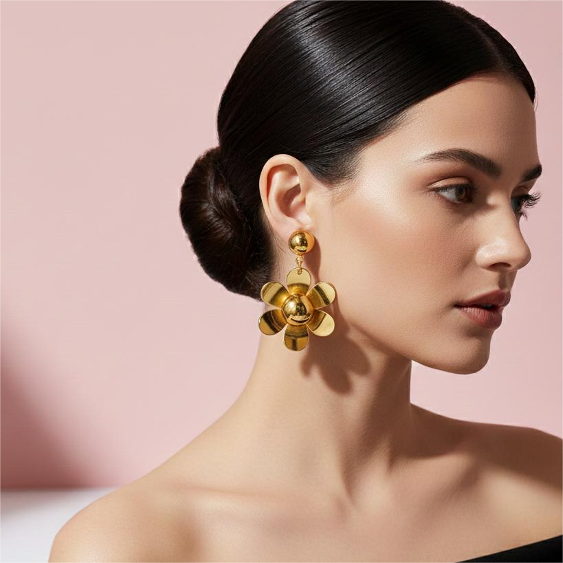Floral Gold Drop Earrings for Women & Girls | Statement Jewelry