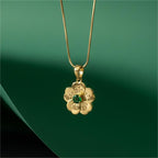 Floral Pendant Necklace with Cubic Emerald Stone