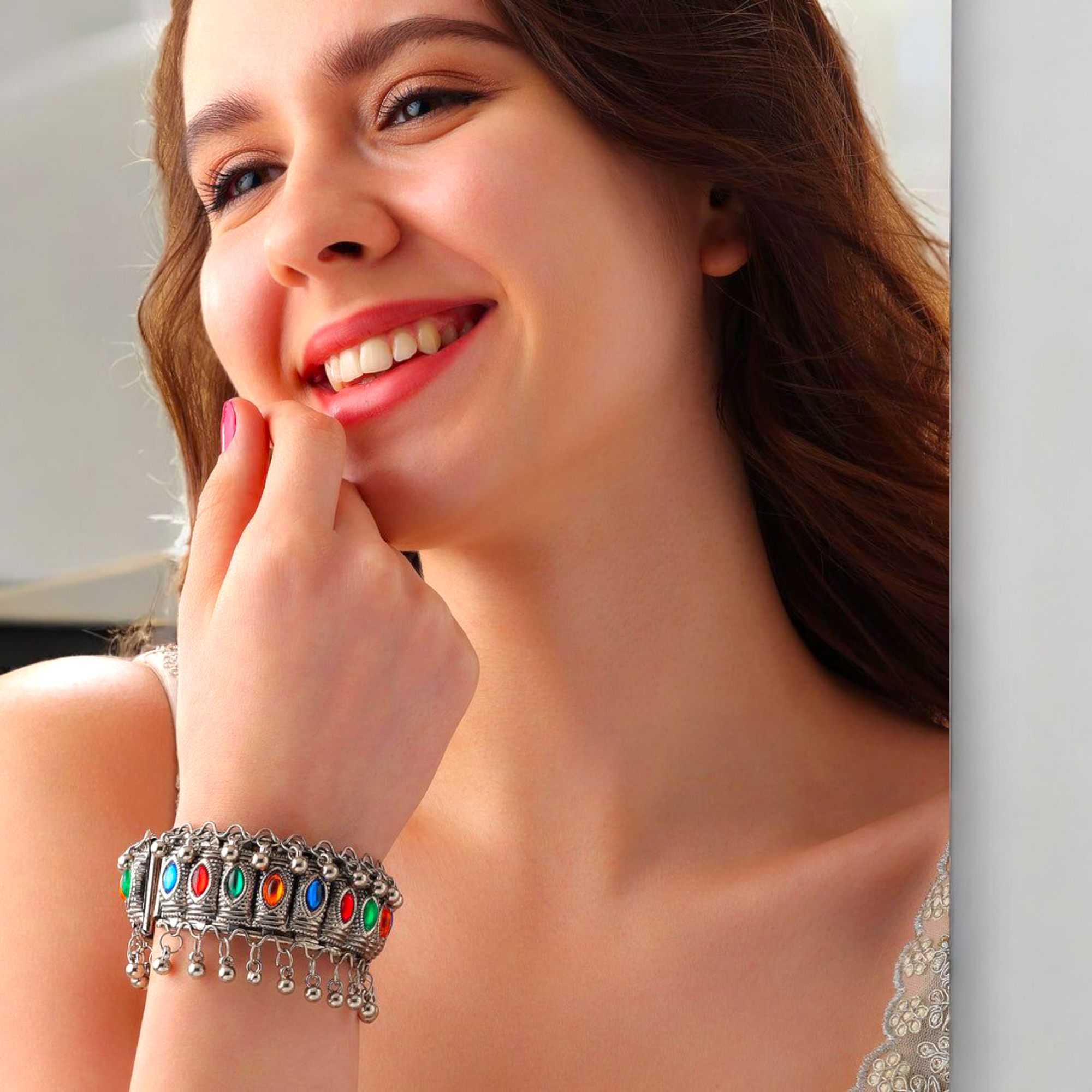 Oxidized Traditional Multicolor Boho Bangle