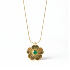Floral Pendant Necklace with Cubic Emerald Stone