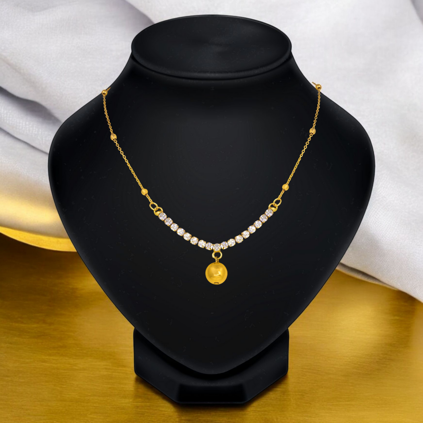 Gold-Plated Stone Necklace Set for Women & Girls – Elegant Designer Jewelry with Round Earrings