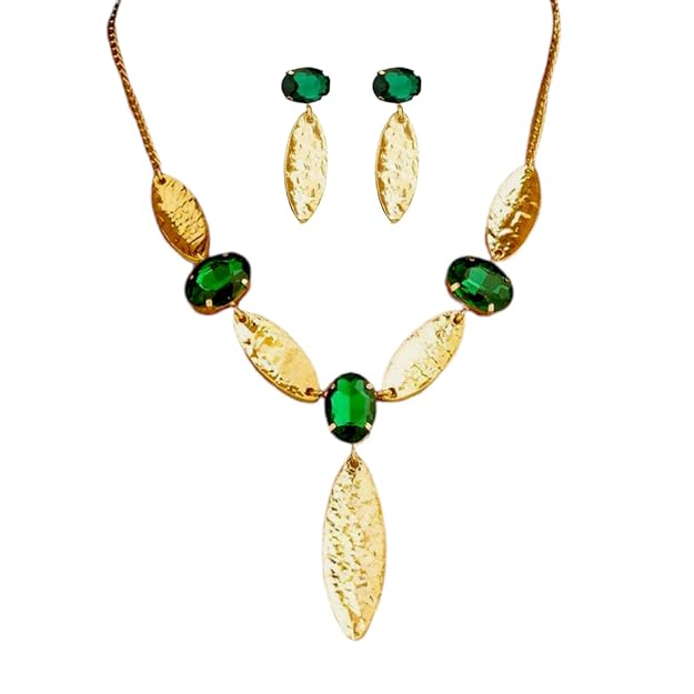 Anti-Tarnish Marquise Emerald Necklace Set for Women & Girls