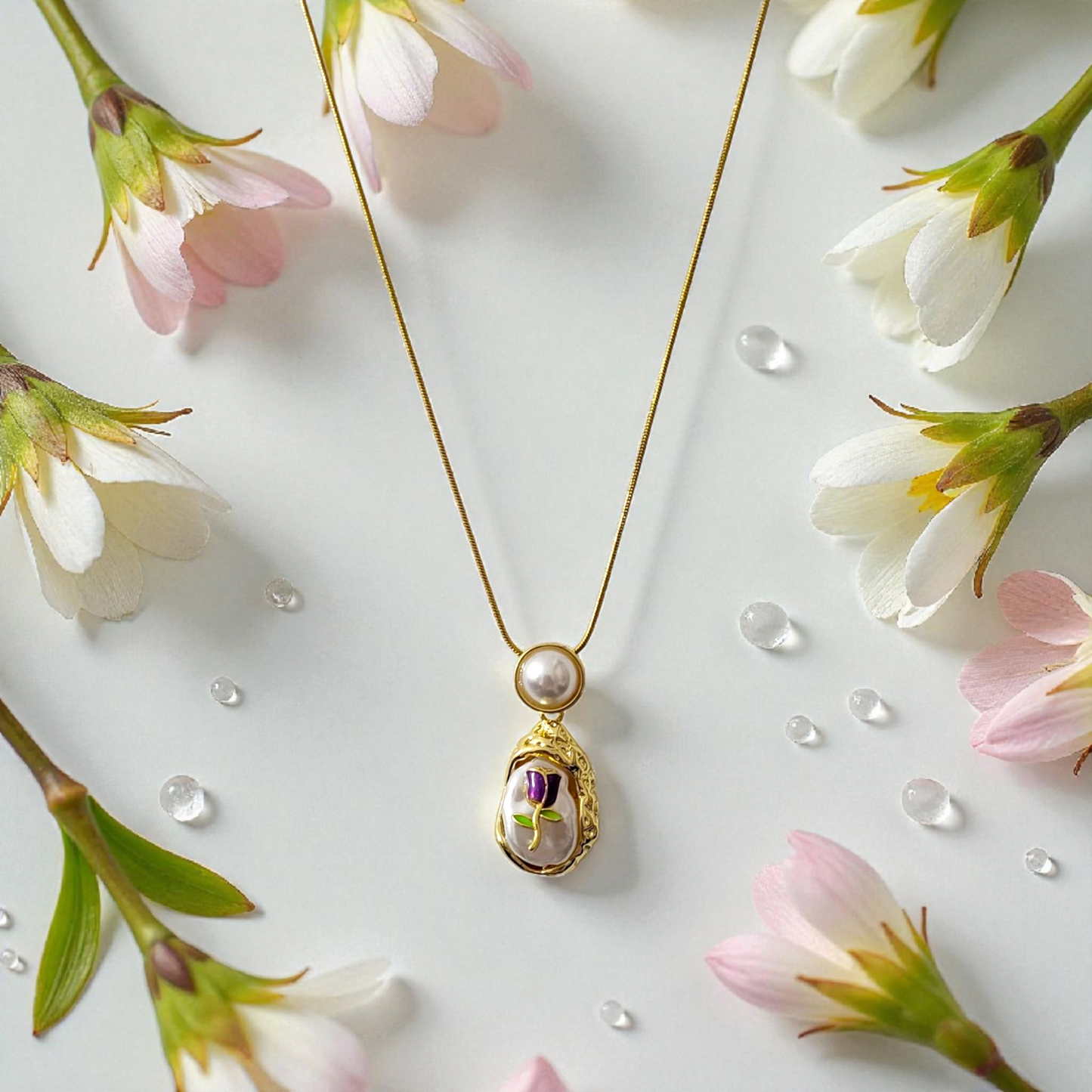 Shadowborne Amethyst Purple Rose Pearl Pendant