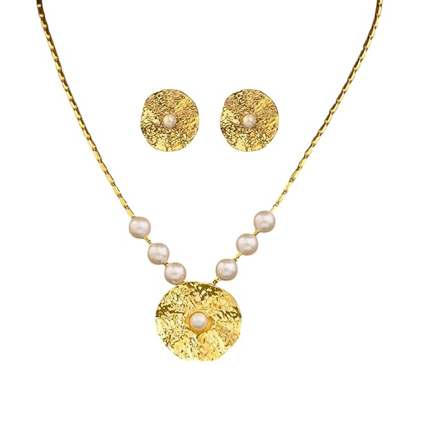 Anti- Tarnish Textured Pendant Necklace & Matching Earrings