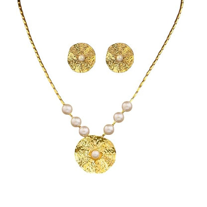 Anti- Tarnish Textured Pendant Necklace & Matching Earrings