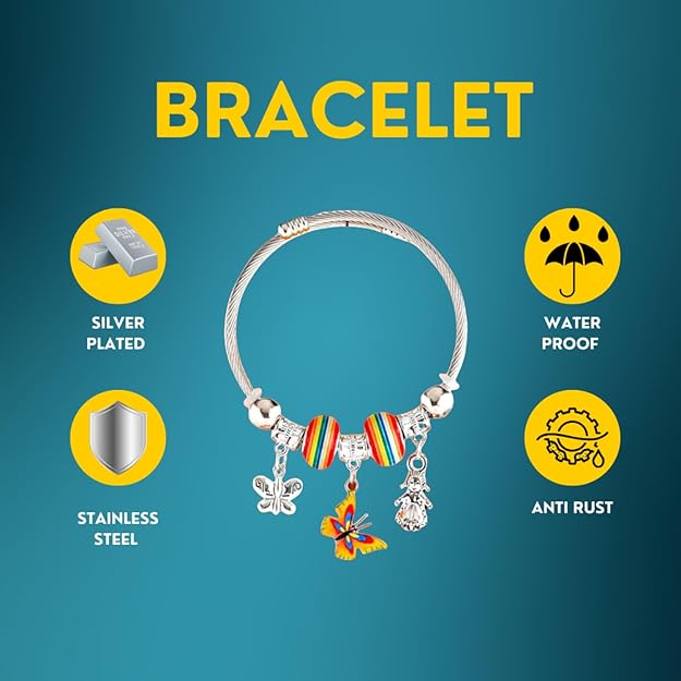 Multi Colour Silver Charms Butterfly Bracelet for Girls & Women