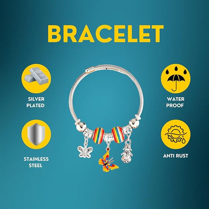 Multi Colour Silver Charms Butterfly Bracelet for Girls & Women