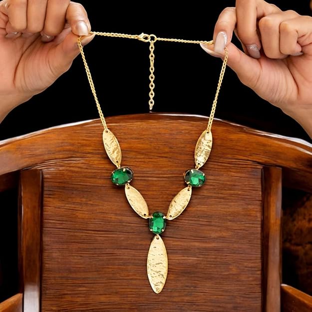 Anti-Tarnish Marquise Emerald Necklace Set for Women & Girls