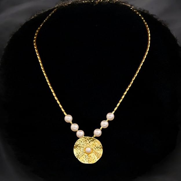 Anti- Tarnish Textured Pendant Necklace & Matching Earrings