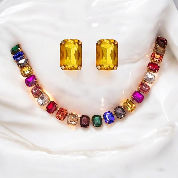 Multicolour Crystal Necklace Set With Earrings