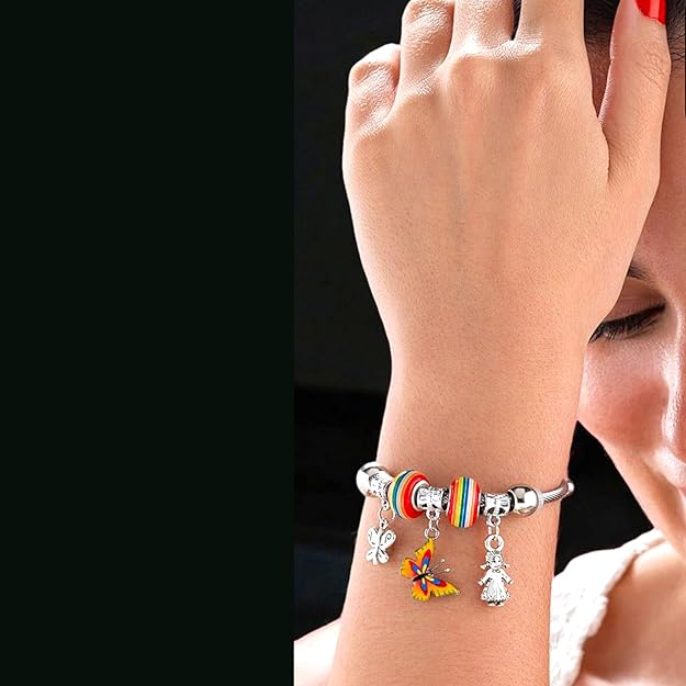 Multi Colour Silver Charms Butterfly Bracelet for Girls & Women