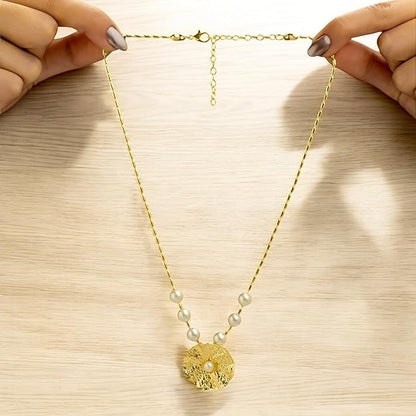 Anti- Tarnish Textured Pendant Necklace & Matching Earrings