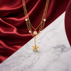 Gold Layered Starfish Pendant Necklace with Pearls | Ocean-Inspired Statement Jewelry