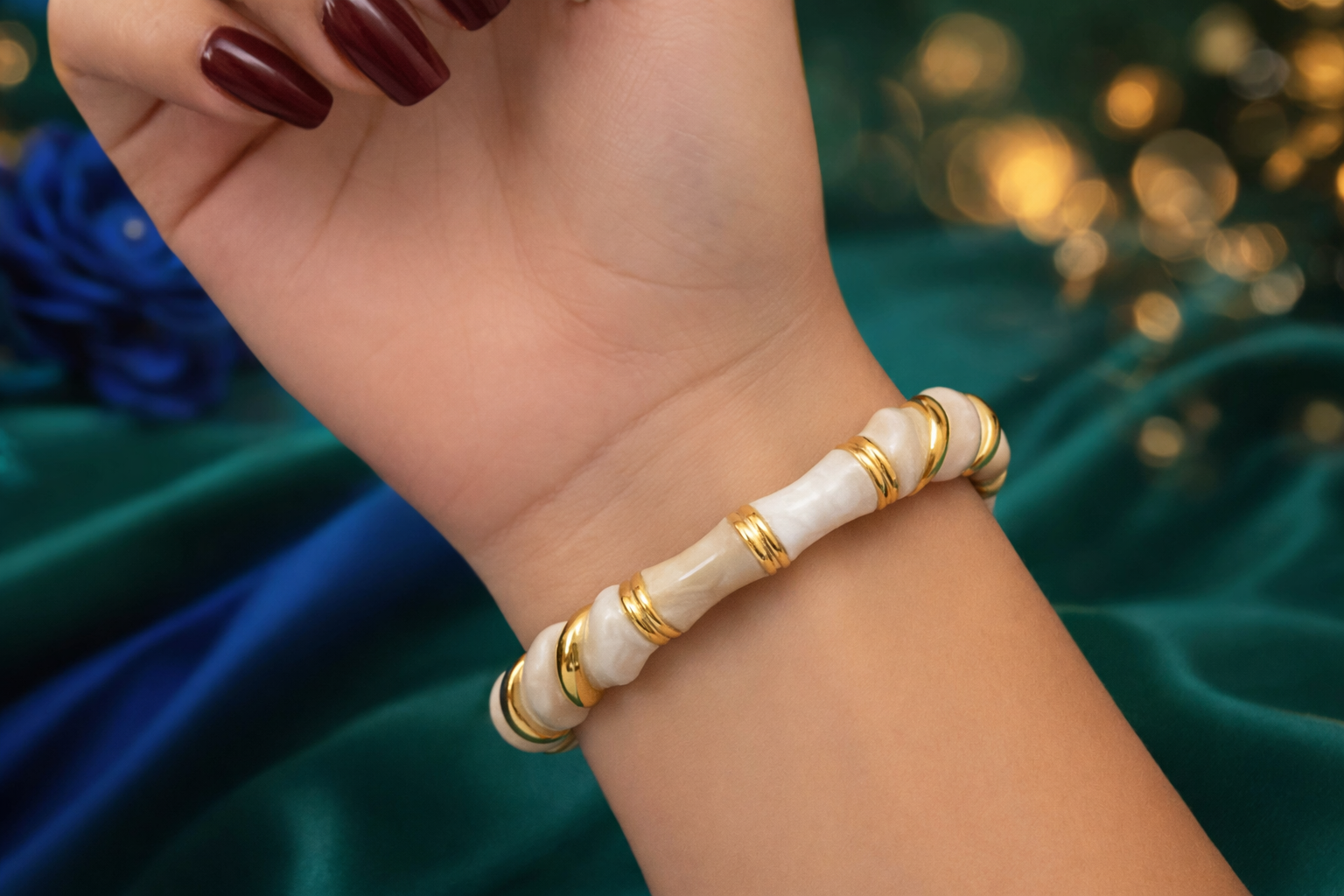 White & Gold Bracelet for Women | Elegant Ivory Statement Bangle
