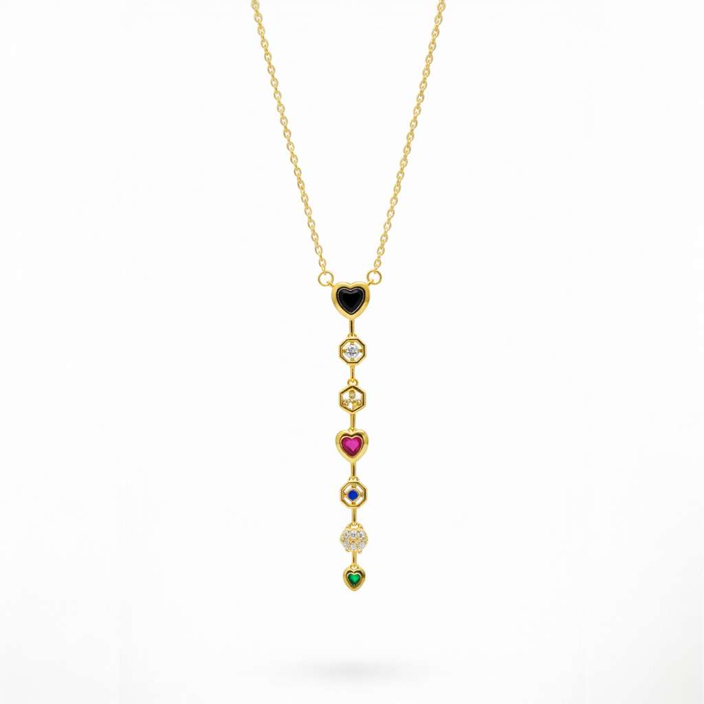 Multi-Color Heart Charm Gold Necklace | Anti-Tarnish Premium Finish | Everyday Luxury Pendant