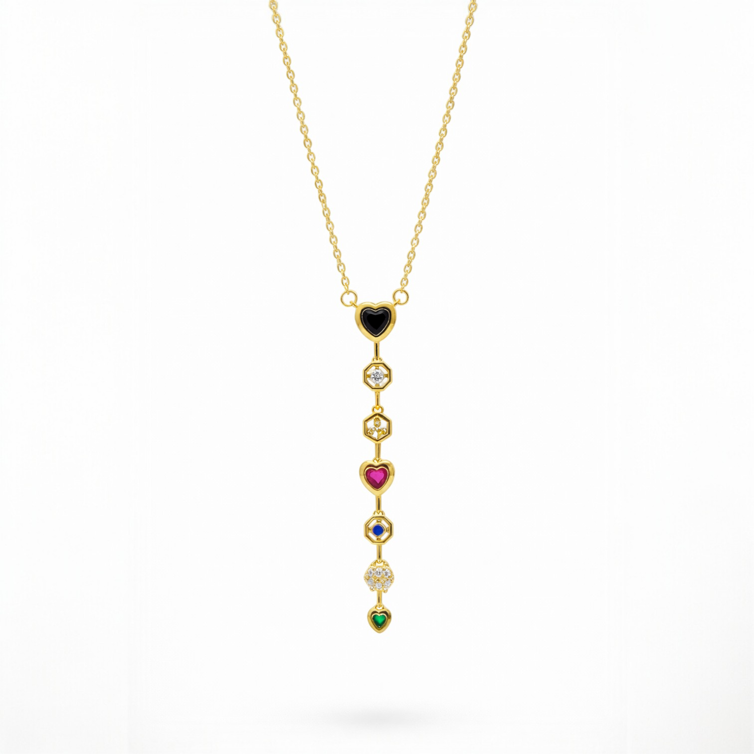 Multi-Color Heart Charm Gold Necklace | Anti-Tarnish Premium Finish | Everyday Luxury Pendant