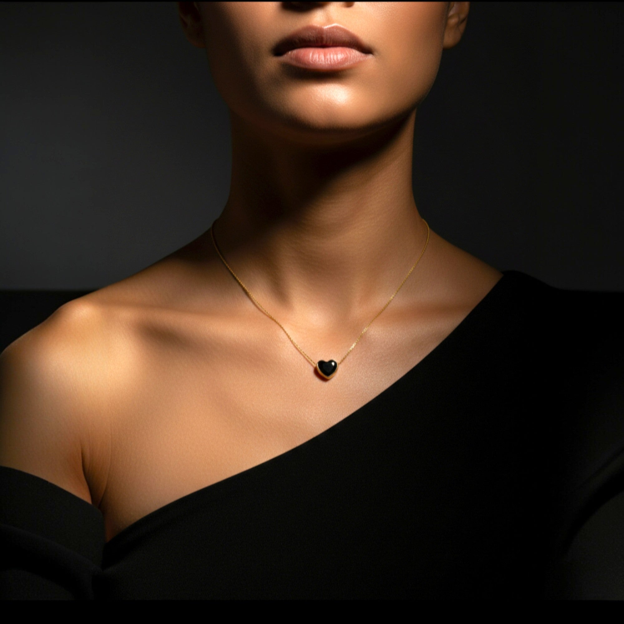 Black Heart Gold Pendant Necklace for Women Anti Tarnish Minimal Daily Wear Jewellery Gift for Her