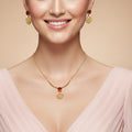 Elegant Gold-Plated Rose Pendant Necklace & Earrings Set with Red Crystal Stones