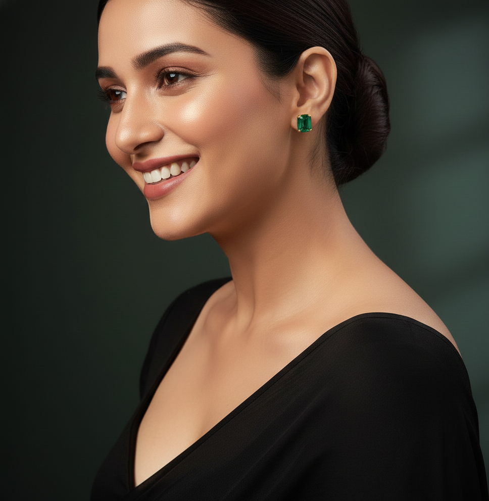 Crystal Earrings Set Green Necklace for Girls