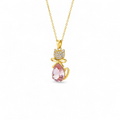 Pink Crystal Cat Pendant Necklace – Gold Finish