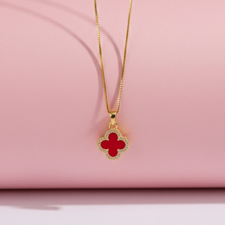 Red Clover Pendant Necklace for Women