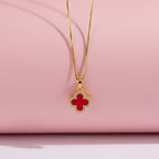 Red Clover Pendant Necklace for Women