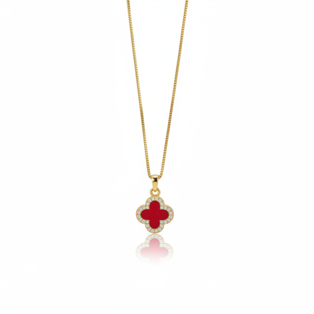 Red Clover Pendant Necklace for Women