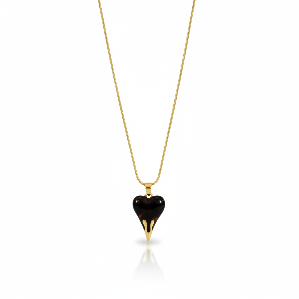 Black Heart Gold Pendant Necklace | Luxury Gothic Heart Jewelry for Women
