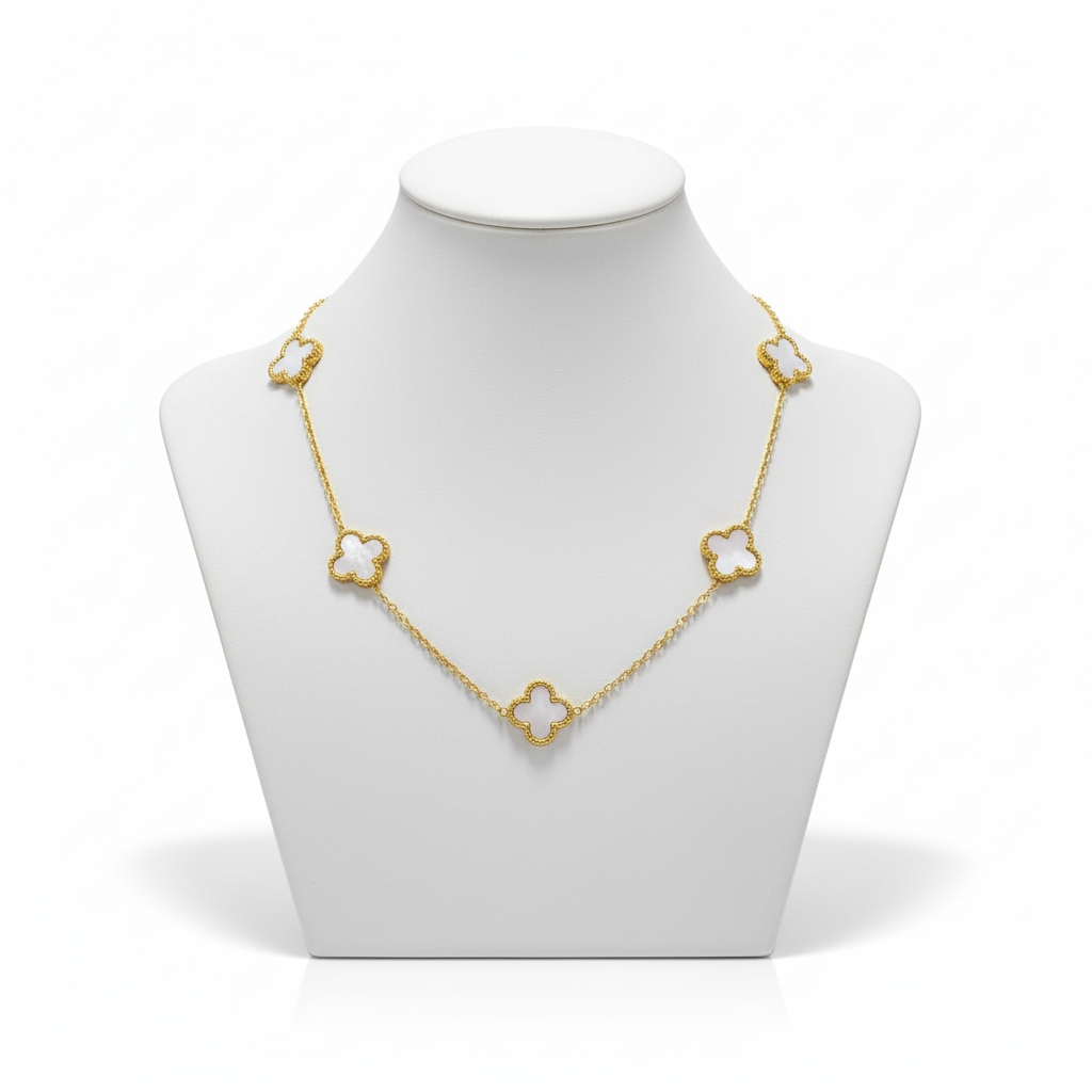 Gold Clover Pendant Necklace | Elegant White Enamel Lucky Charm Jewelry